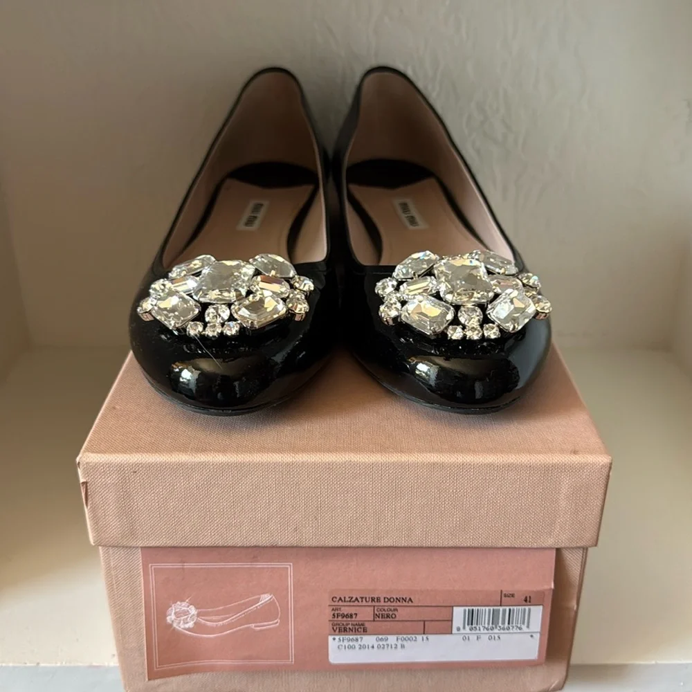 Miu Miu Crystal Black Patent Ballet Flats size 41